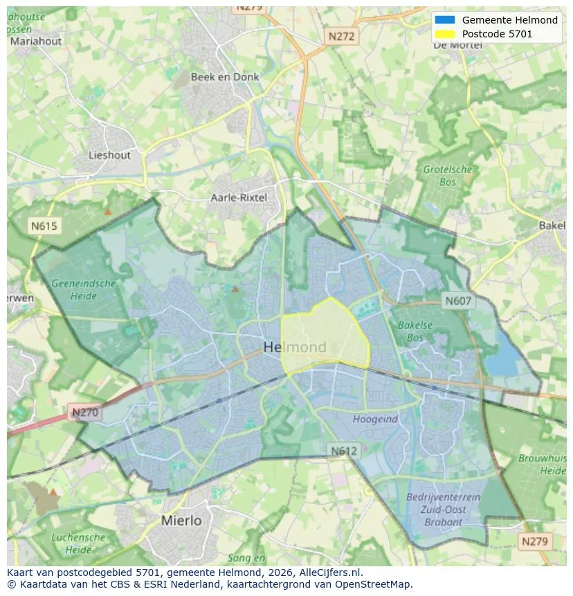 Postcodekaart voor 5701
