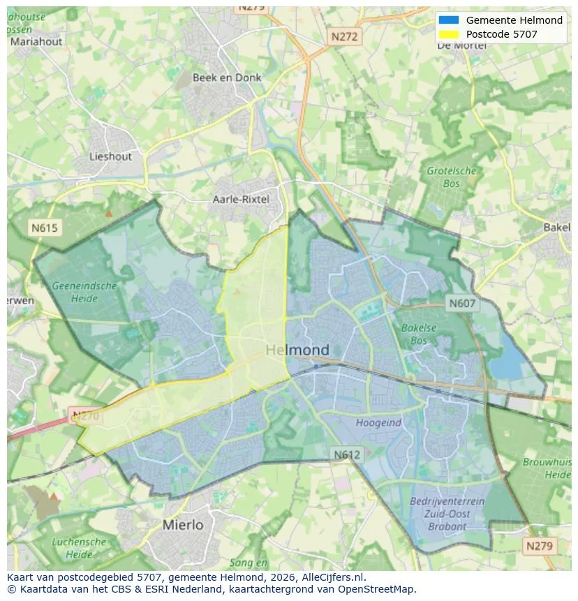 Postcodekaart voor 5707