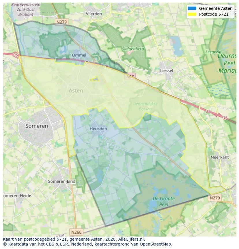 Postcodekaart voor 5721