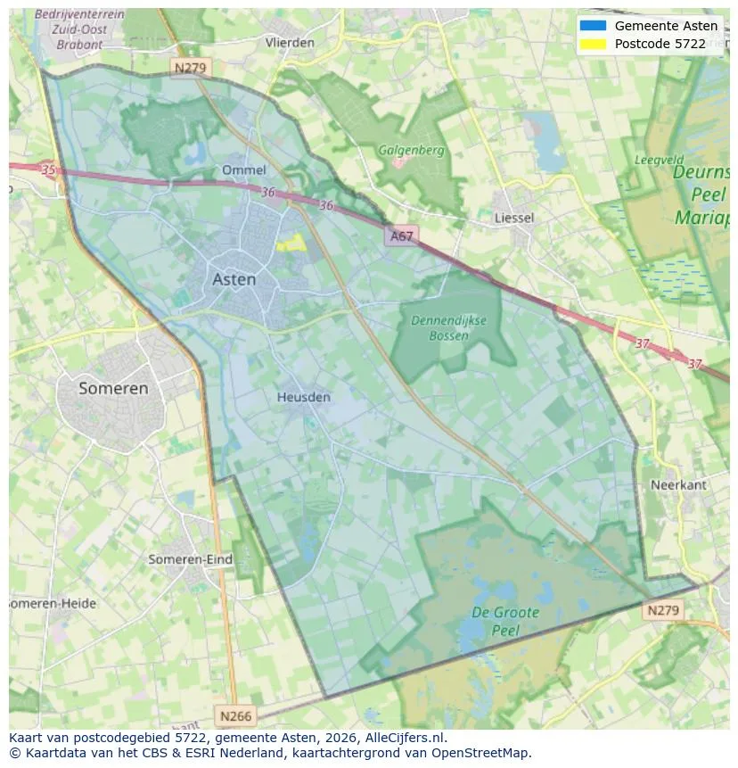Postcodekaart voor 5722