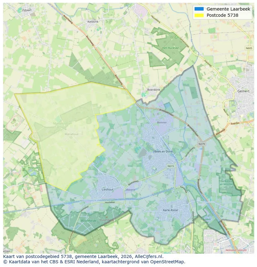 Postcodekaart voor 5738