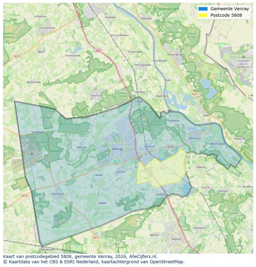 Postcodekaart voor 5808