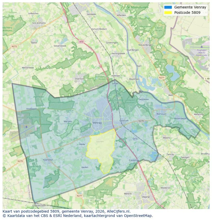 Postcodekaart voor 5809