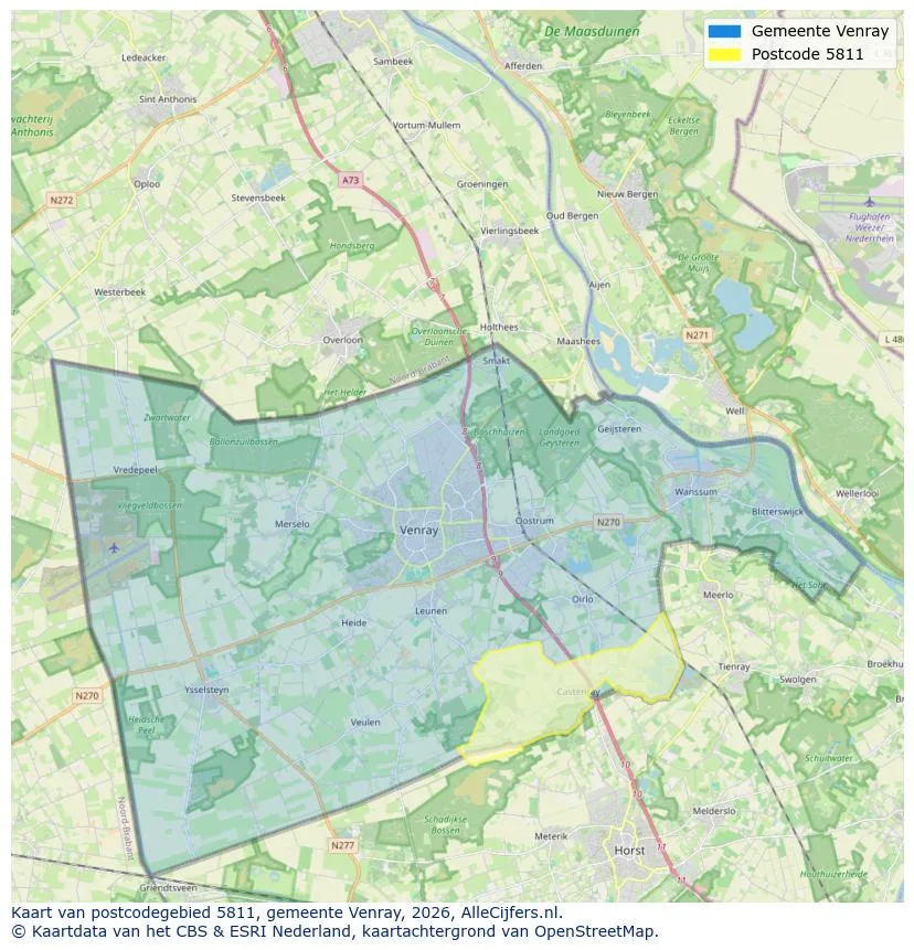 Postcodekaart voor 5811