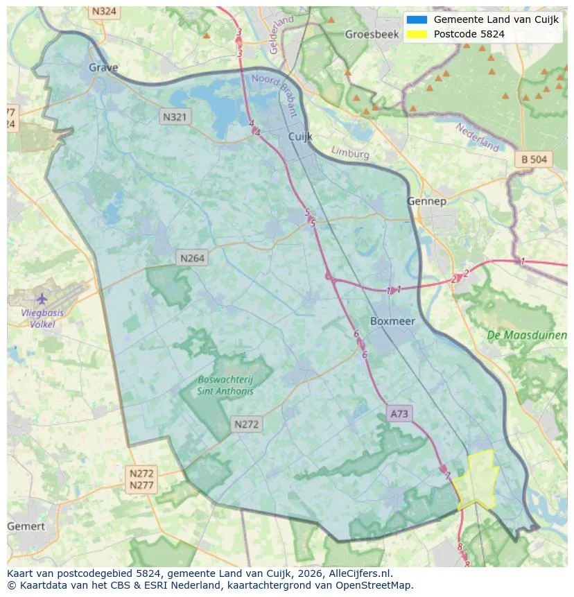 Postcodekaart voor 5824