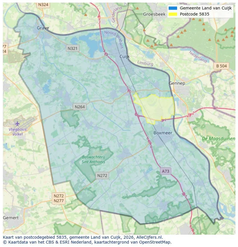 Postcodekaart voor 5835