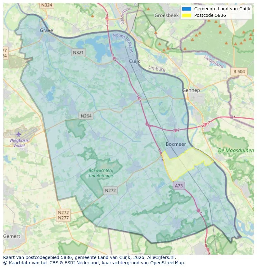 Postcodekaart voor 5836