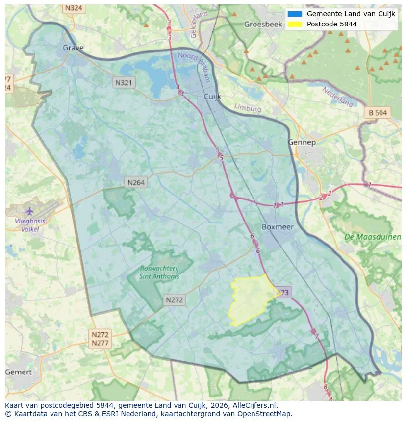 Postcodekaart voor 5844