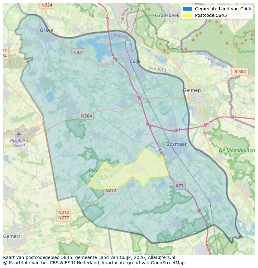 Postcodekaart voor 5845