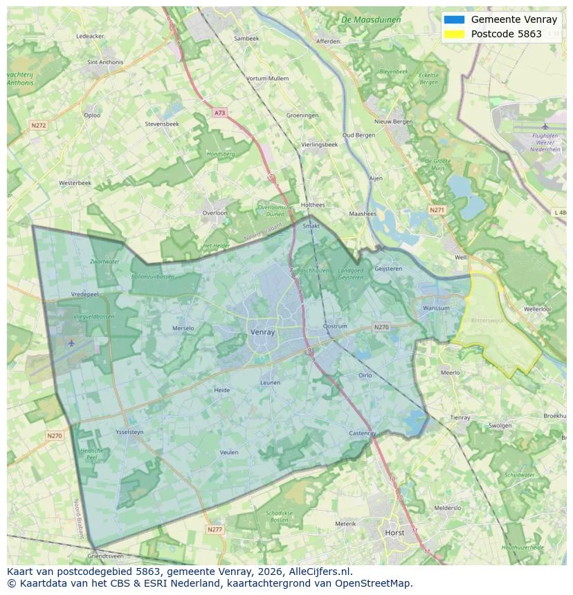 Postcodekaart voor 5863