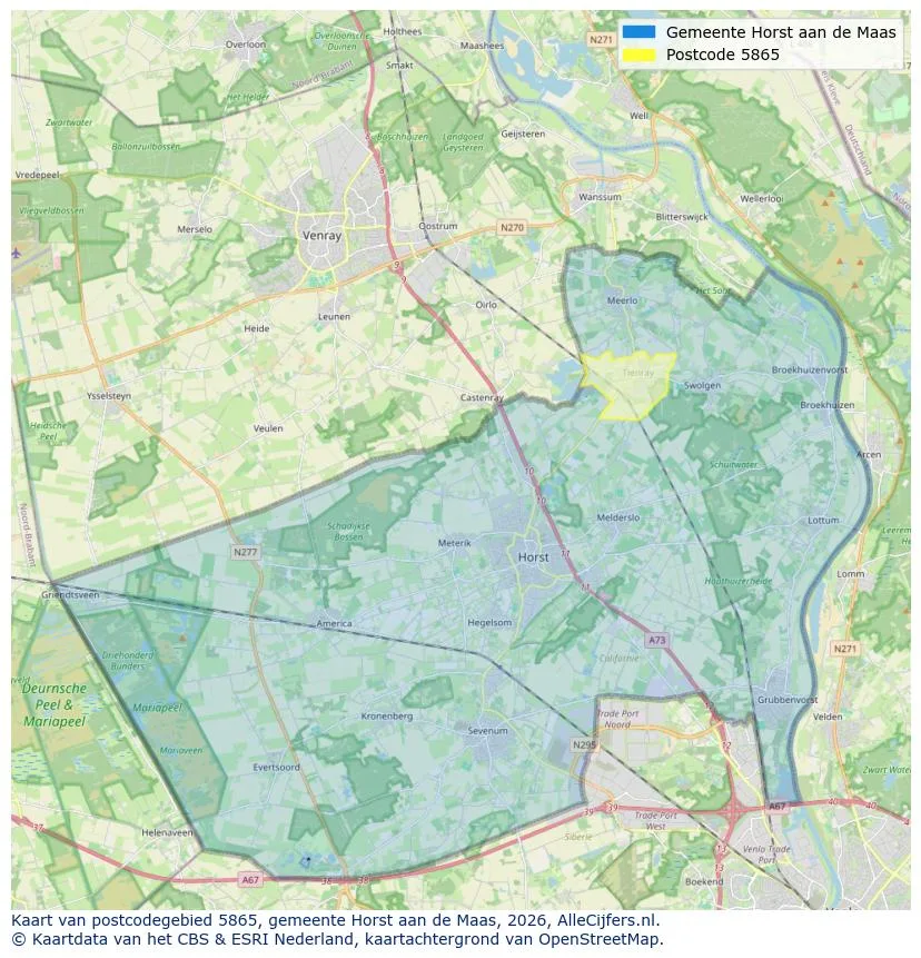 Postcodekaart voor 5865