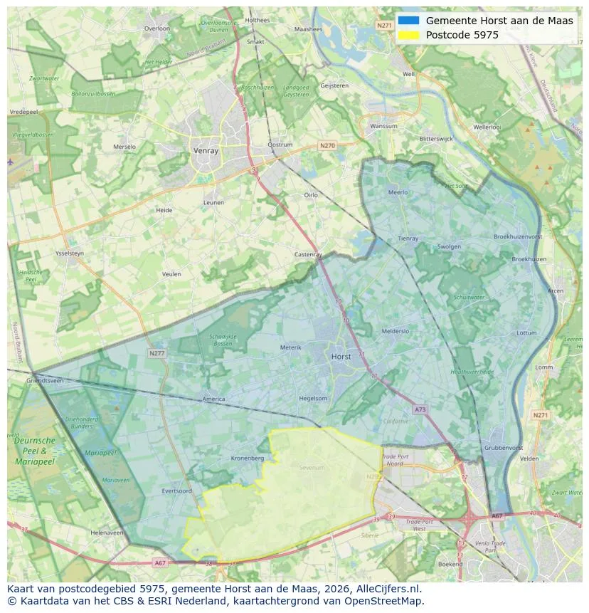 Postcodekaart voor 5975