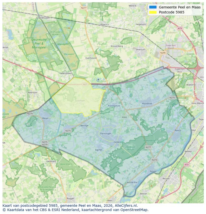 Postcodekaart voor 5985