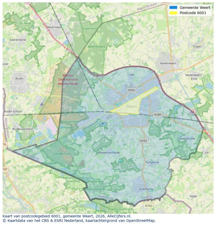 Postcodekaart voor 6001