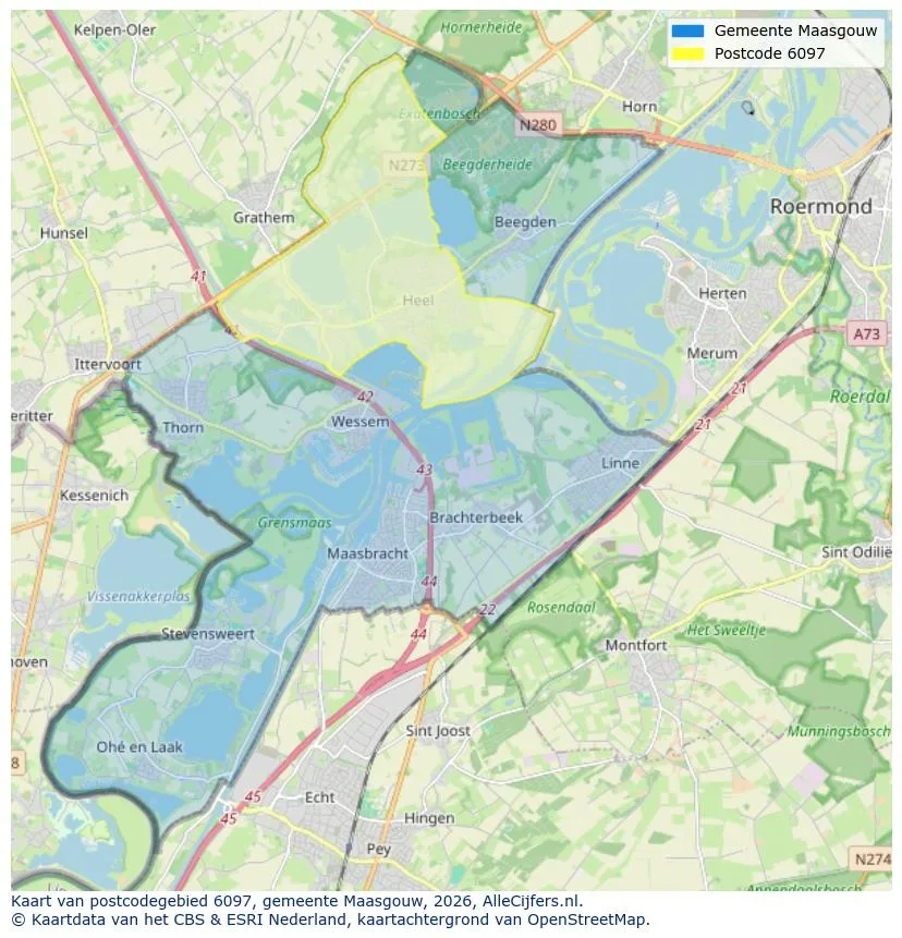 Postcodekaart voor 6097