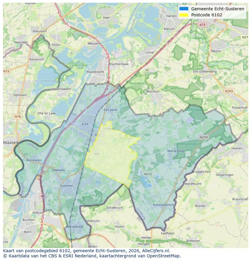 Postcodekaart voor 6102