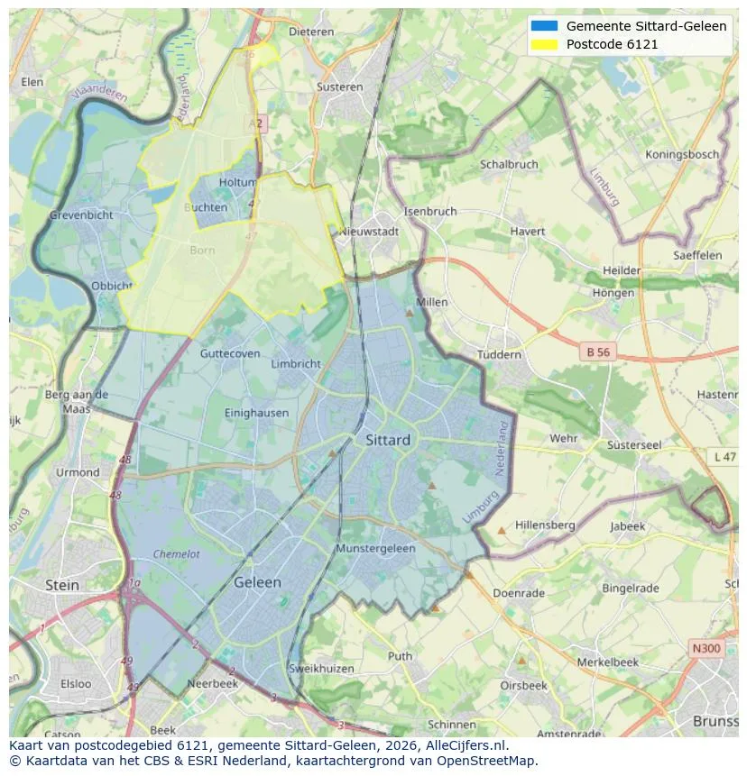 Postcodekaart voor 6121
