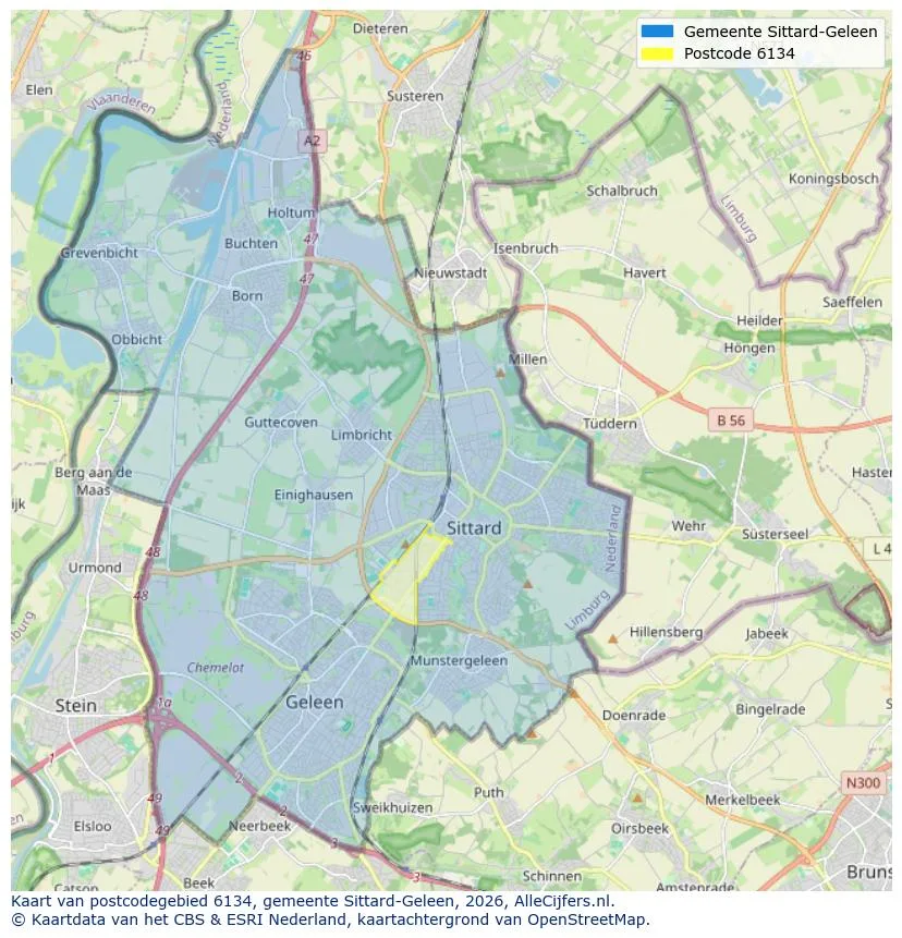 Postcodekaart voor 6134