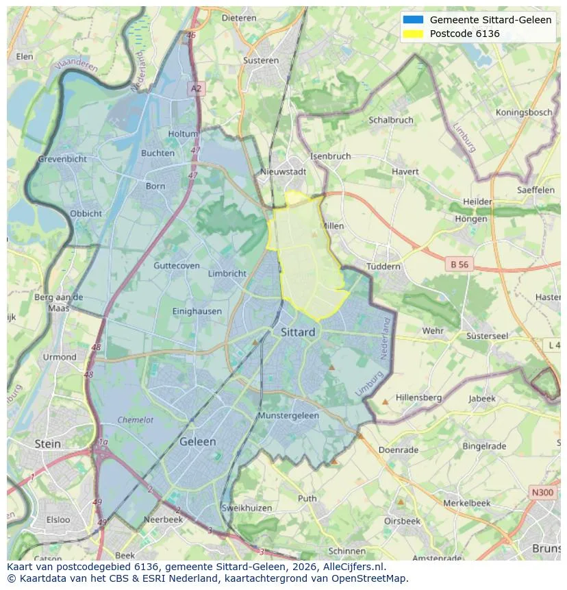 Postcodekaart voor 6136
