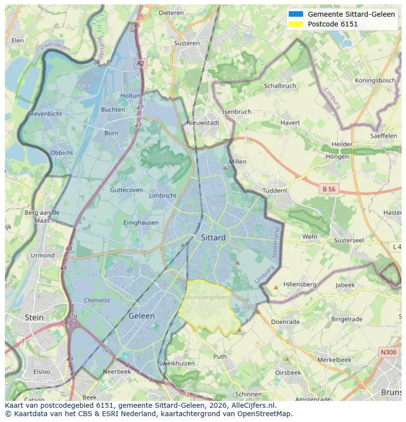 Postcodekaart voor 6151