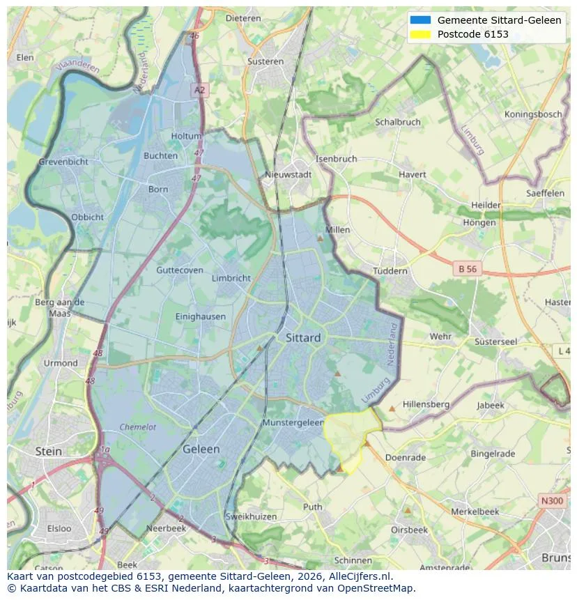 Postcodekaart voor 6153