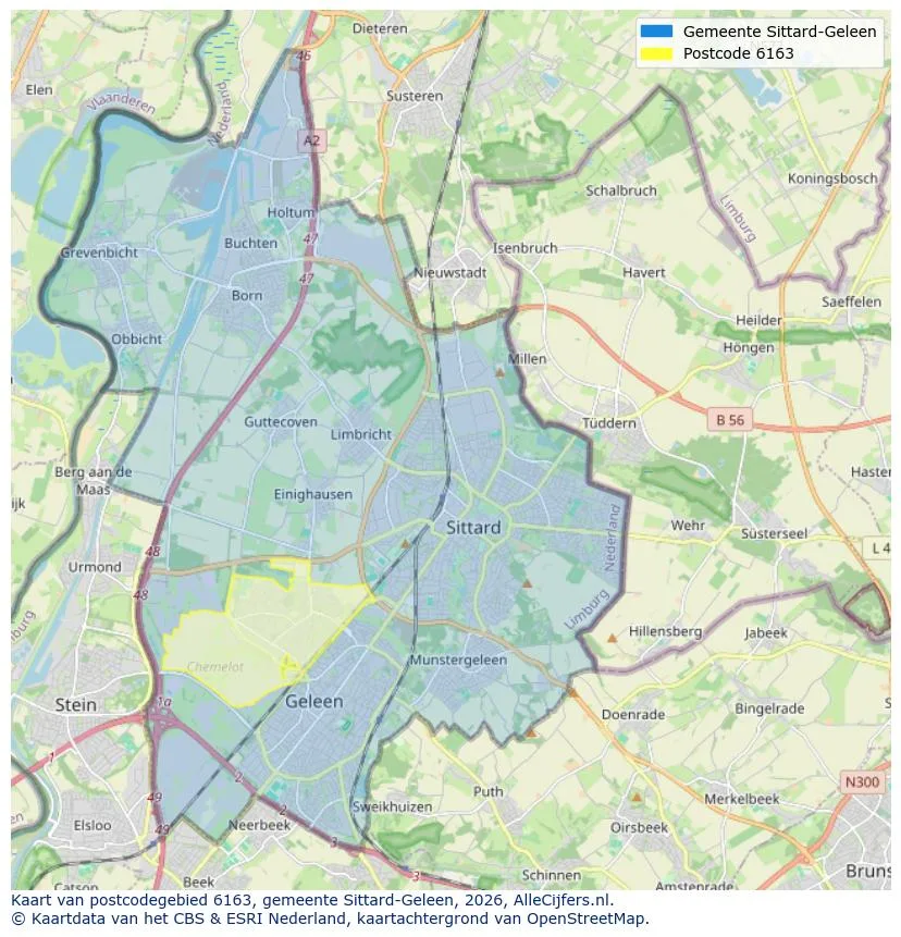Postcodekaart voor 6163