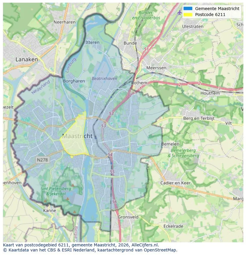 Postcodekaart voor 6211