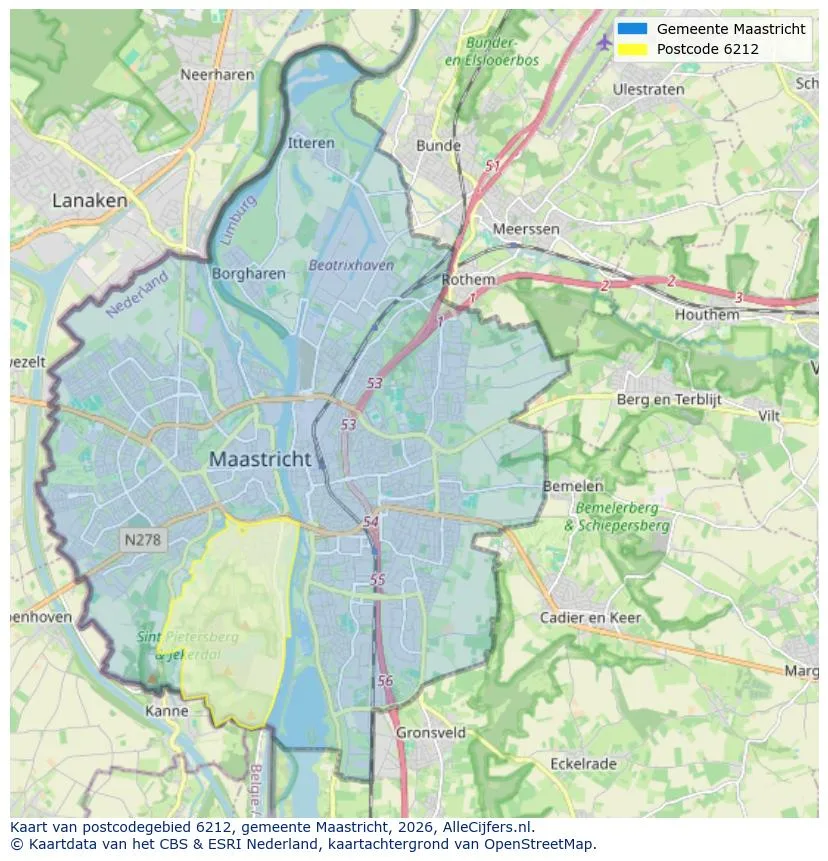 Postcodekaart voor 6212