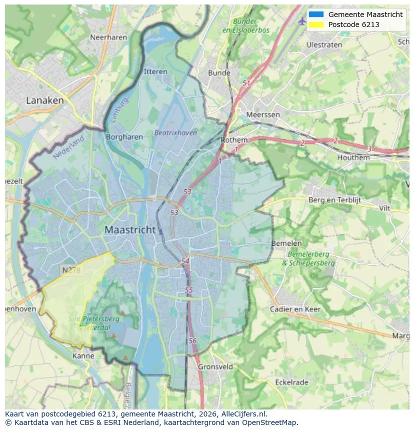 Postcodekaart voor 6213