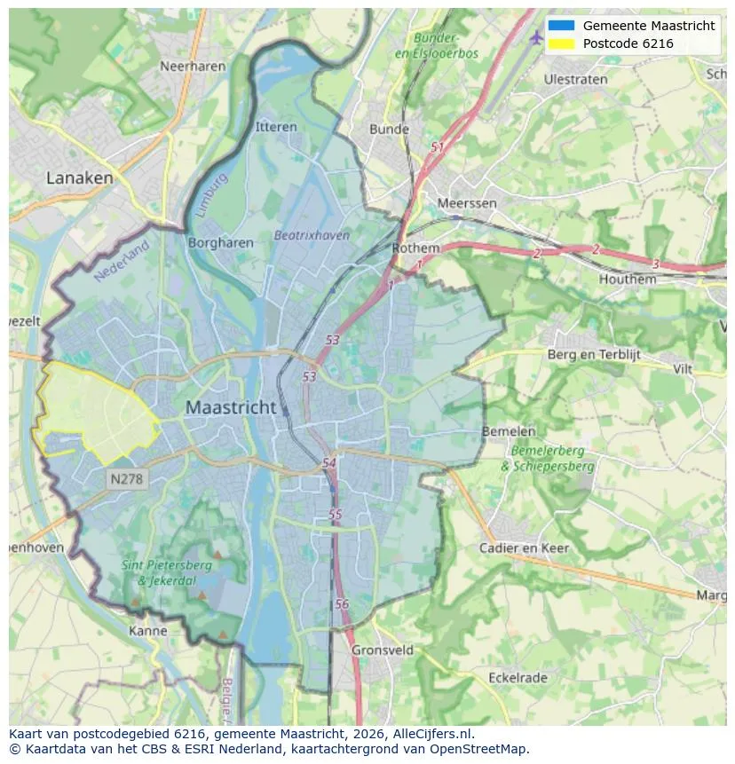Postcodekaart voor 6216