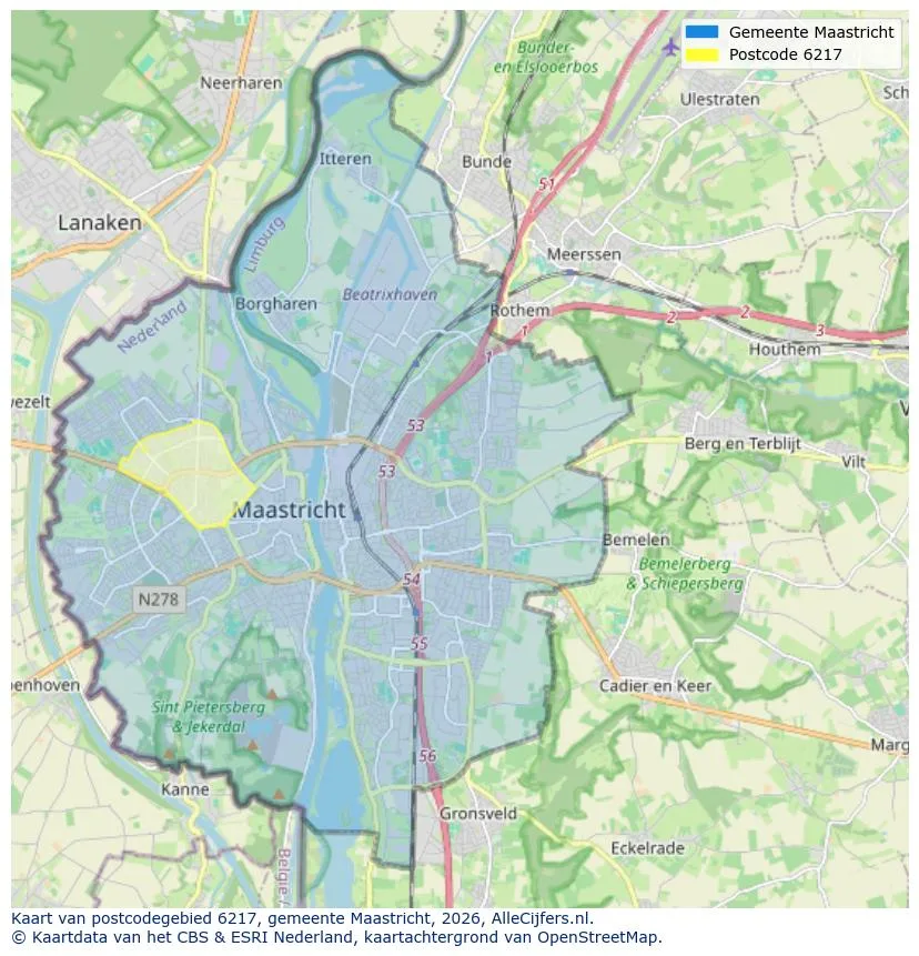 Postcodekaart voor 6217