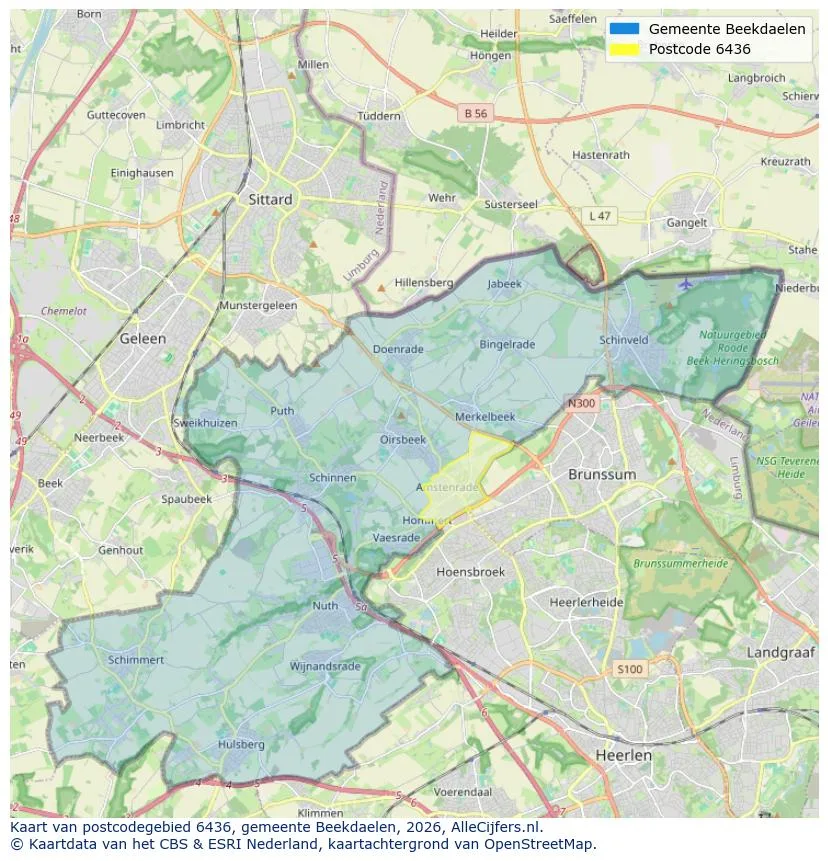 Postcodekaart voor 6436