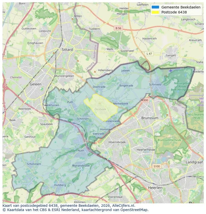 Postcodekaart voor 6438