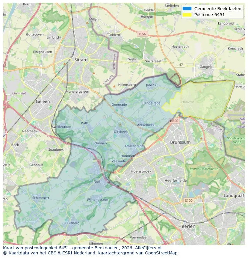 Postcodekaart voor 6451
