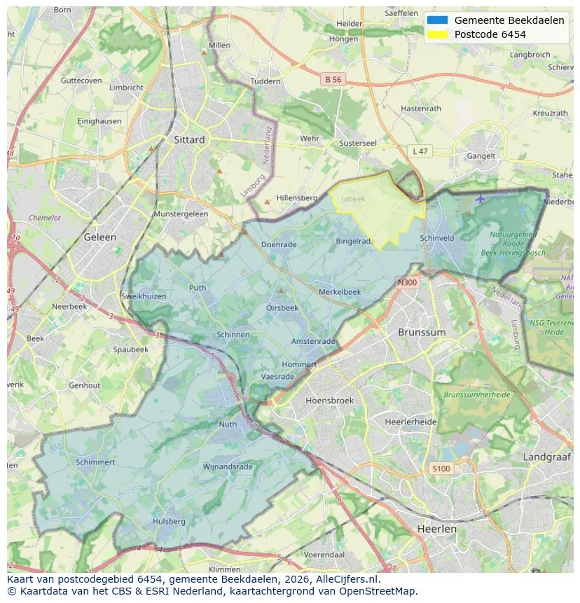 Postcodekaart voor 6454