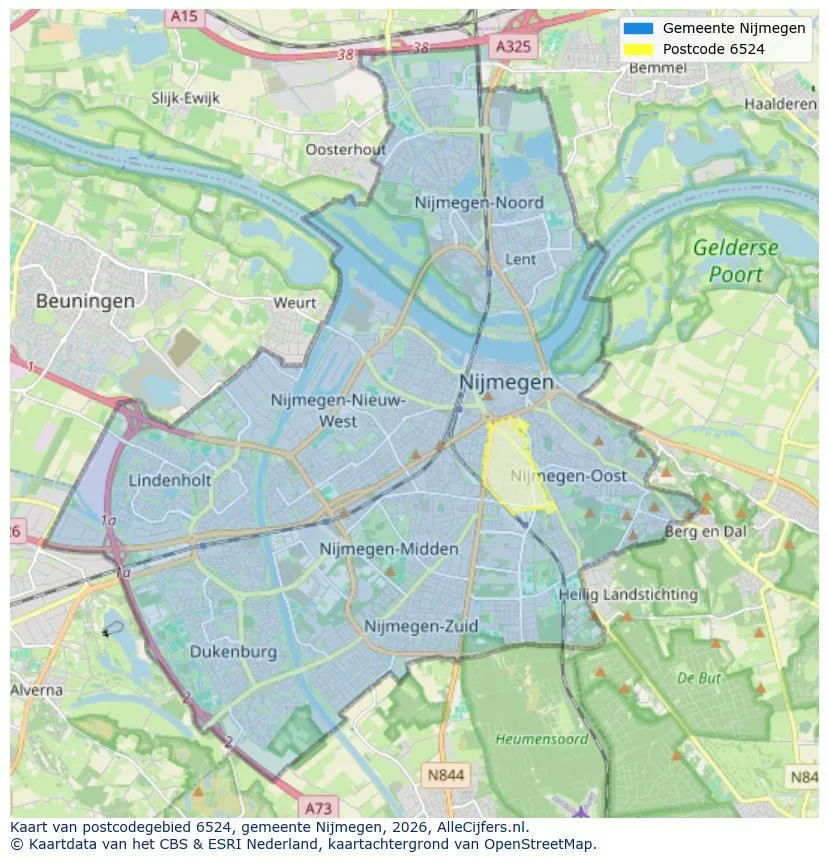 Postcodekaart voor 6524