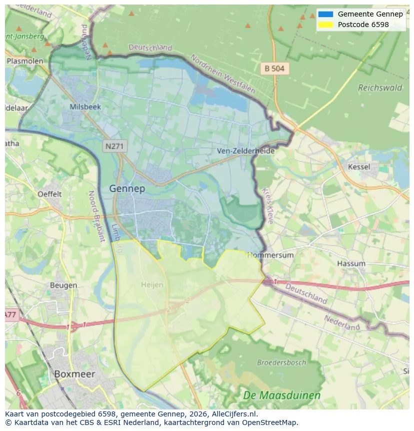 Postcodekaart voor 6598