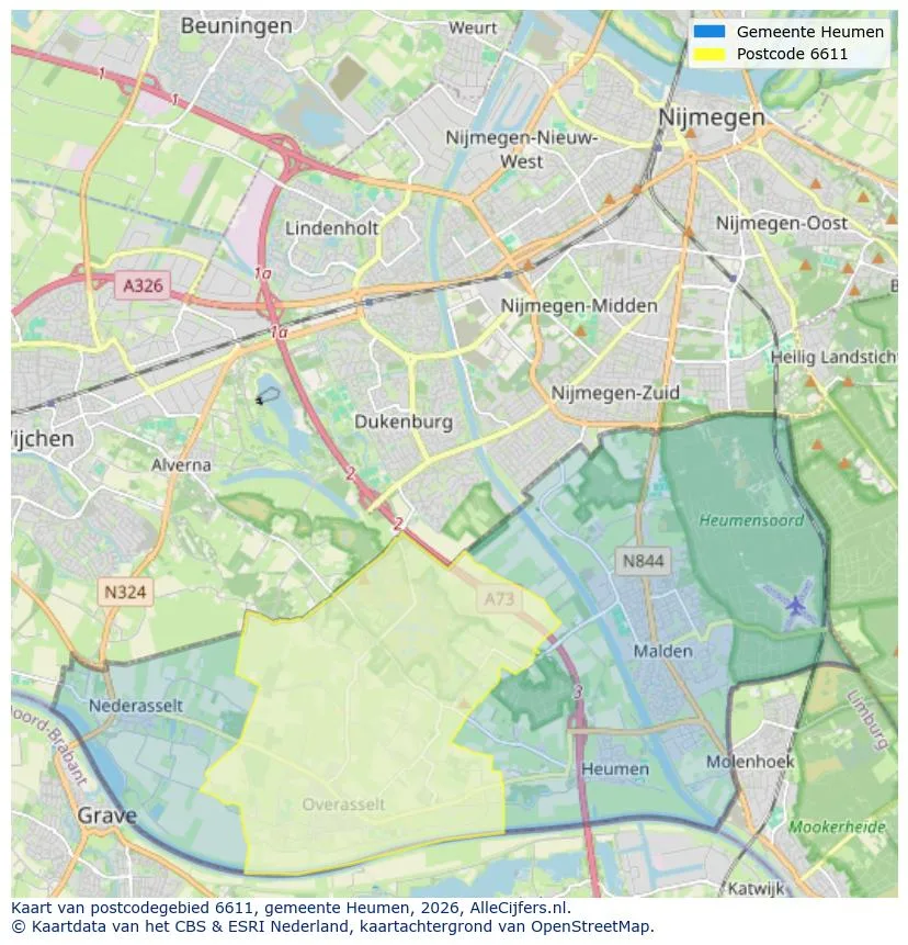 Postcodekaart voor 6611