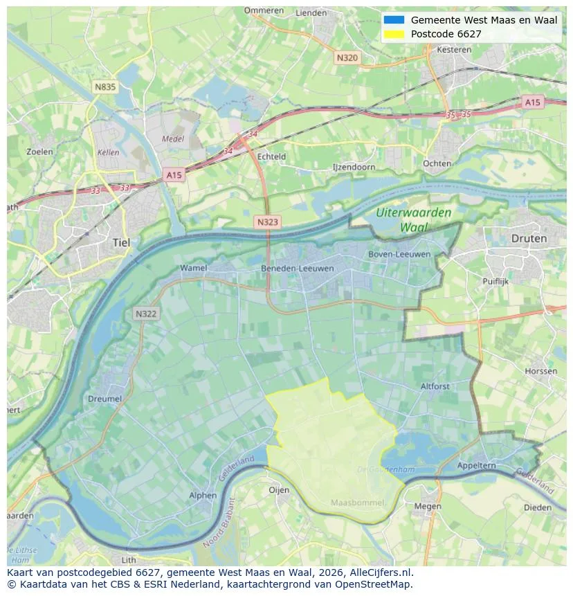 Postcodekaart voor 6627