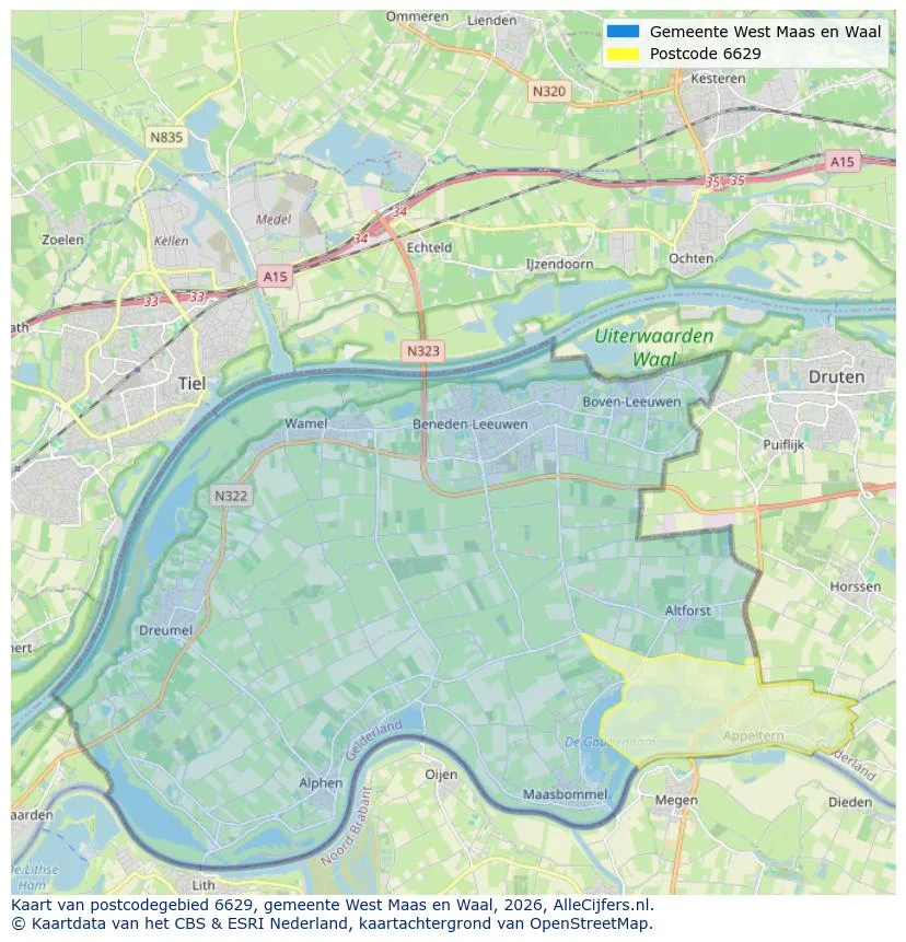 Postcodekaart voor 6629