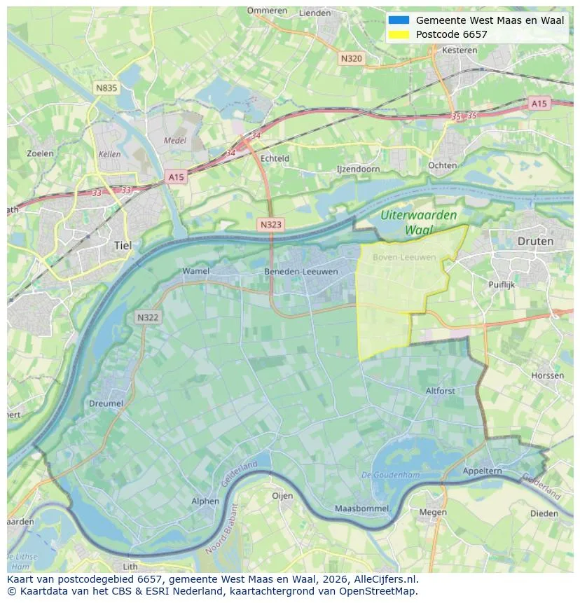 Postcodekaart voor 6657