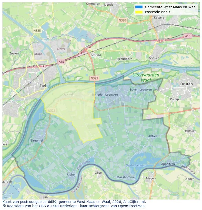 Postcodekaart voor 6659