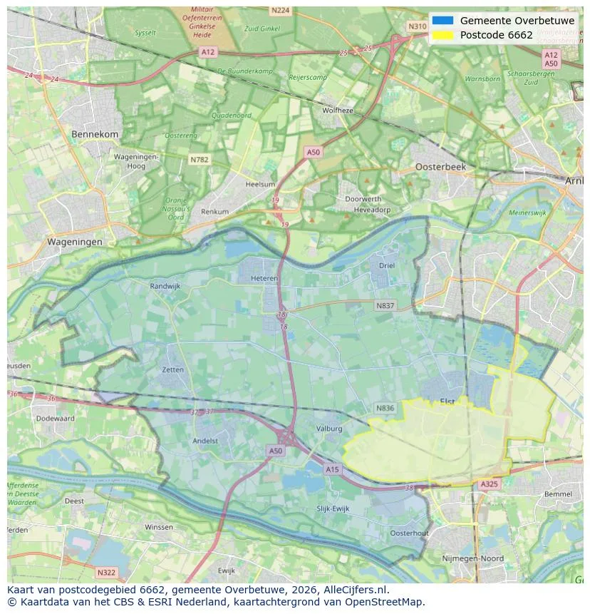 Postcodekaart voor 6662