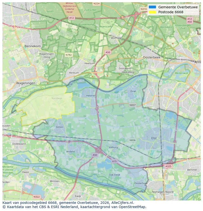 Postcodekaart voor 6668