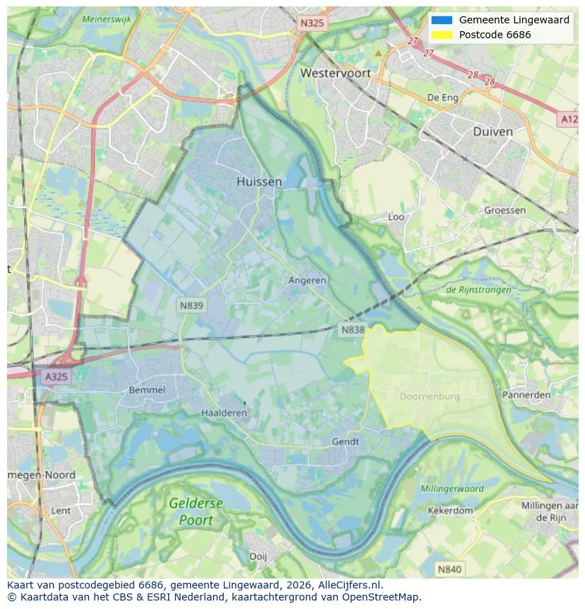 Postcodekaart voor 6686