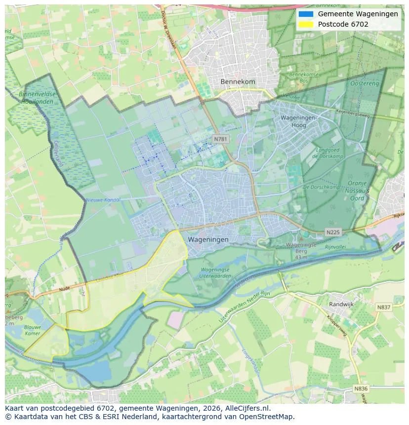 Postcodekaart voor 6702