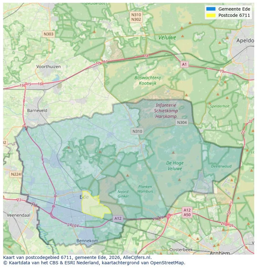 Postcodekaart voor 6711