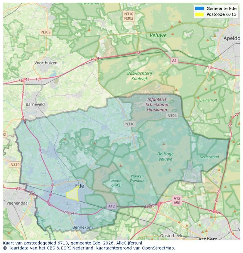 Postcodekaart voor 6713