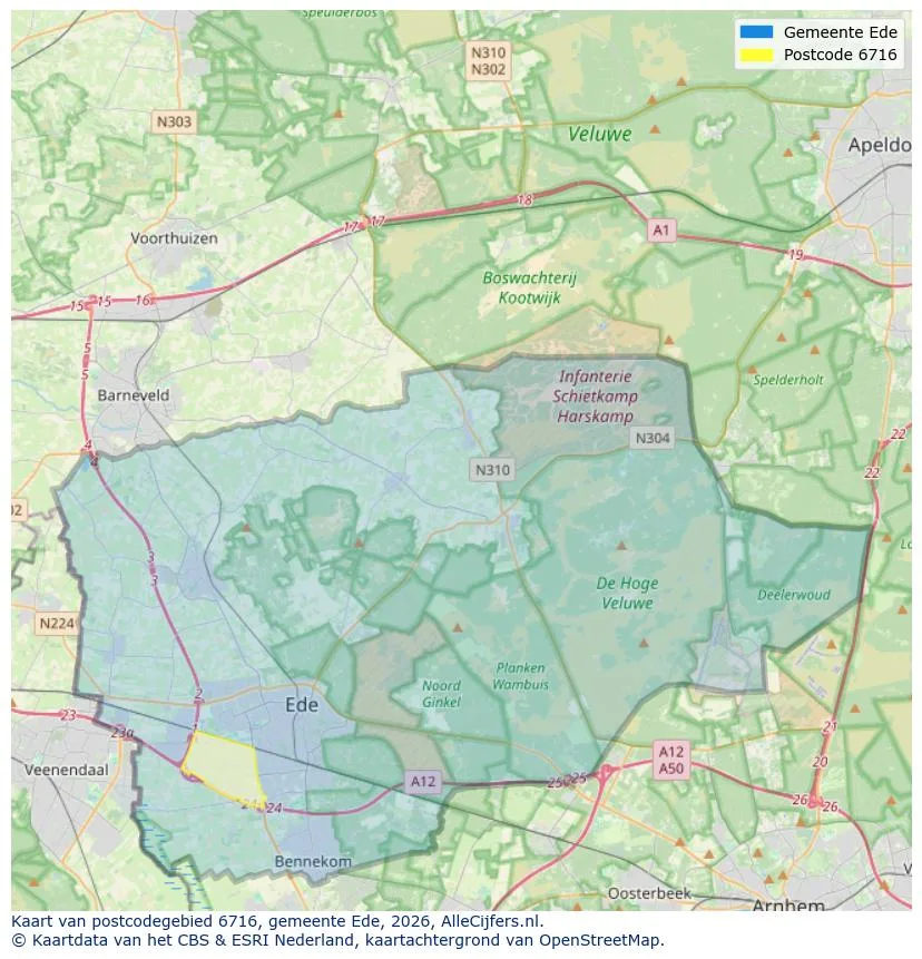 Postcodekaart voor 6716