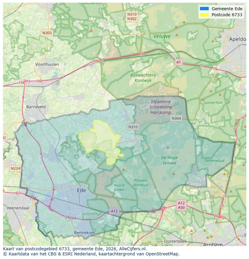Postcodekaart voor 6733